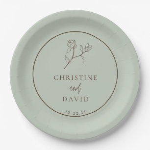 Assiettes En Carton Simple Bohème Mariage floral sauge vert