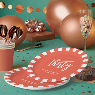 Assiettes En Carton Simple Bold Orange et blanc 30ème anniversaire