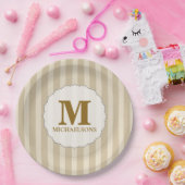 Assiettes En Carton Simple Brown rayé Simple Minimaliste (Fête)