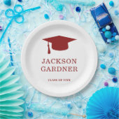 Assiettes En Carton Simple Burgundy Mortar Board Modernité Graduation (Fête)