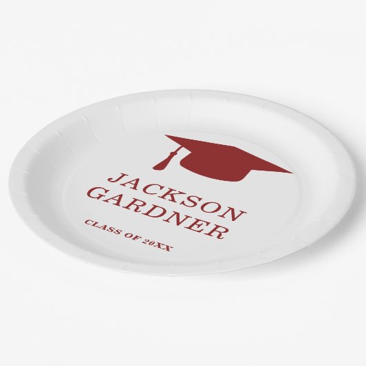 Assiettes En Carton Simple Burgundy Mortar Board Modernité Graduation (Angle)