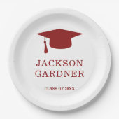 Assiettes En Carton Simple Burgundy Mortar Board Modernité Graduation (Devant)
