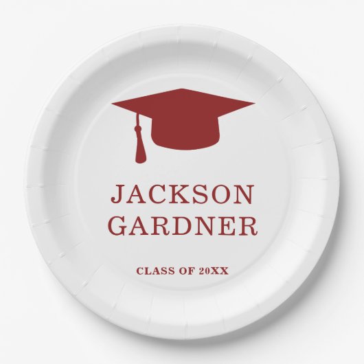 Assiettes En Carton Simple Burgundy Mortar Board Modernité Graduation (Devant)