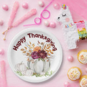 Assiettes En Carton Simple Citrouille blanc et action de grâces floral (Fête)