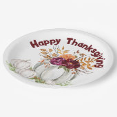 Assiettes En Carton Simple Citrouille blanc et action de grâces floral (Angle)