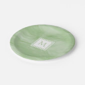 Assiettes En Carton Simple clair vert subtil marbre moderne Monogramme (Angle)