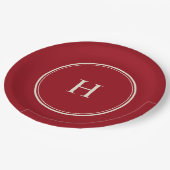Assiettes En Carton Simple Classique Élégant Monogramme sur Rouge Cran (Angle)