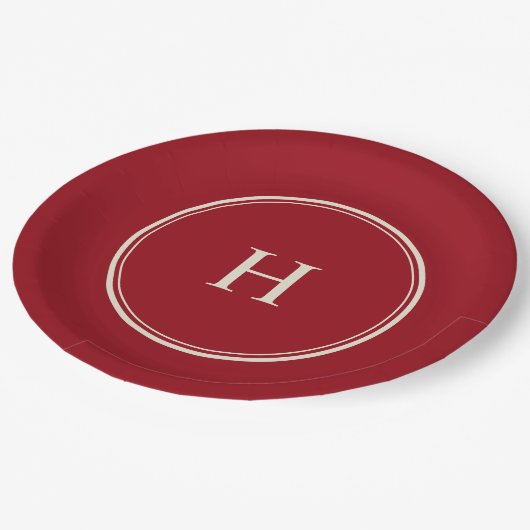 Assiettes En Carton Simple Classique Élégant Monogramme sur Rouge Cran (Angle)