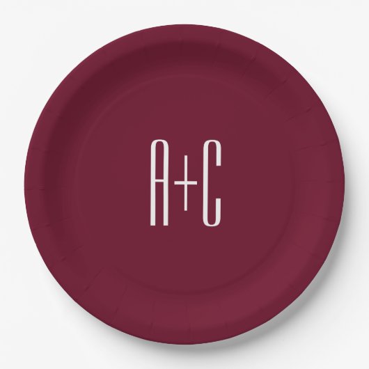 Assiettes En Carton Simple Couples | White & Burgundy (Devant)