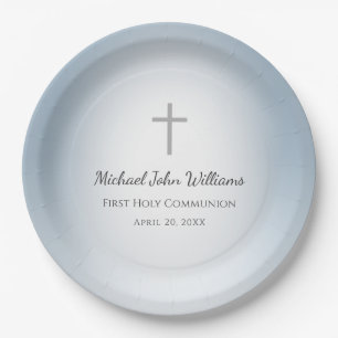 Assiettes En Carton Simple Cross Boys Première Communion Celebration B