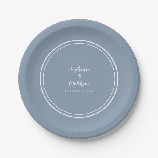 Assiettes En Carton Simple Dusty Blue Modern Bride & Groom Mariage (Devant)