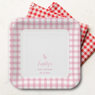 Assiettes En Carton Simple Elegant Bébé rose En vichy Baby shower fill