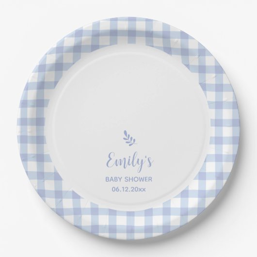 Assiettes En Carton Simple Elégant Bleu En vichy Plaid Baby shower gar (Devant)
