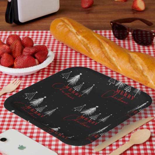 Assiettes En Carton Simple Elegant Christmas Pine Tree | Black (Pique-nique)