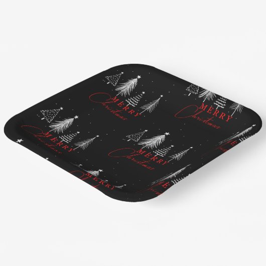 Assiettes En Carton Simple Elegant Christmas Pine Tree | Black (Angulaire)