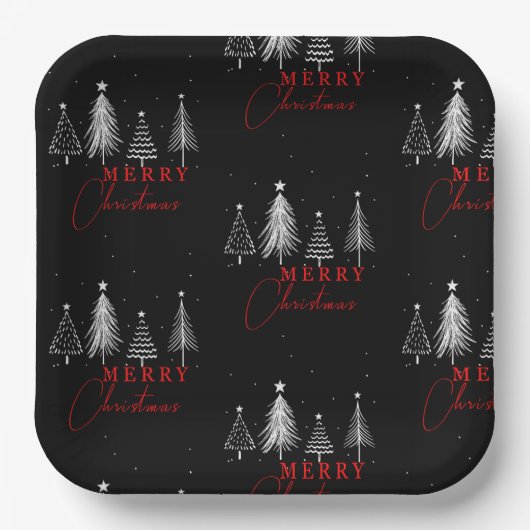 Assiettes En Carton Simple Elegant Christmas Pine Tree | Black (Recto)