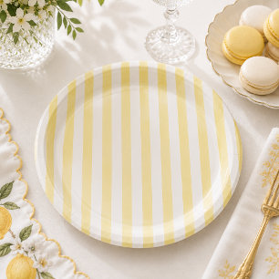 Assiettes En Carton Simple Élégant Jaune Rayé Baby Shower d'été