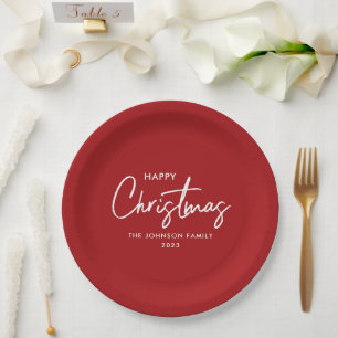 Assiettes En Carton Simple élégant moderne rouge Joyeux Noël