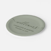 Assiettes En Carton Simple élégant moderne Script Sage Mariage vert (Angle)