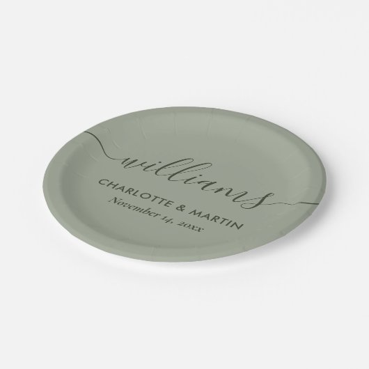 Assiettes En Carton Simple élégant moderne Script Sage Mariage vert (Angle)