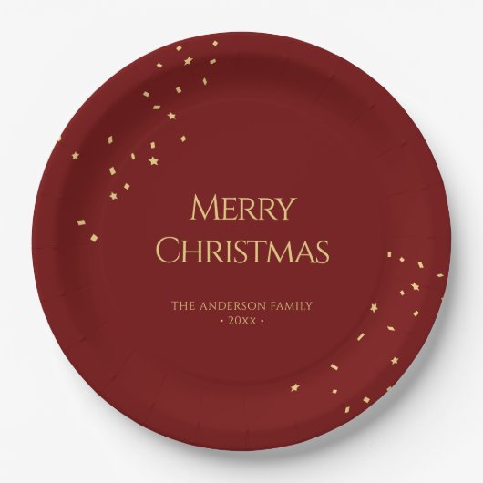 Assiettes En Carton Simple Elegant Rouge & Or Confetti Joyeux Noël (Devant)