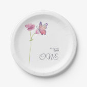 Assiettes En Carton Simple Elegant Watercolor Butterfly 1st Birthday (Devant)