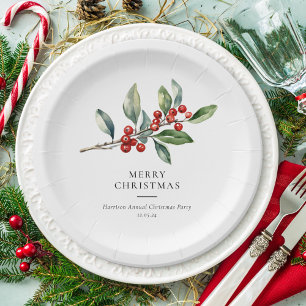 Assiettes En Carton Simple élégante aquarelle de Noël Botanique