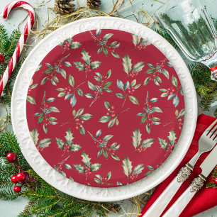 Assiettes En Carton Simple élégante aquarelle de Noël Botanique
