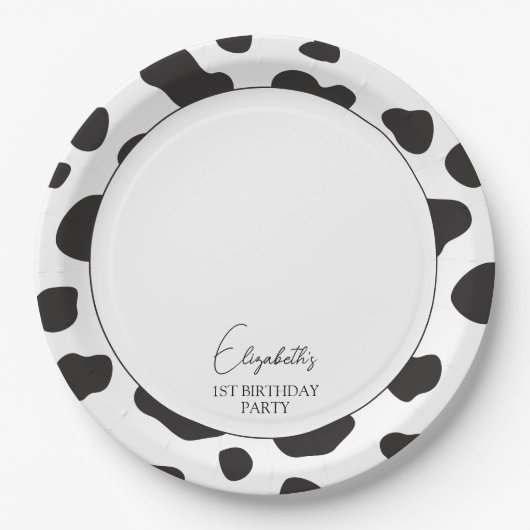 Assiettes En Carton Simple élégante fête d'anniversaire de vache noire (Devant)