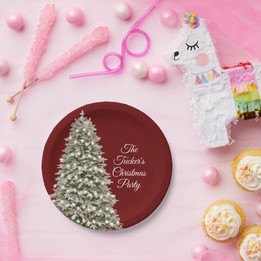 Assiettes En Carton Simple élégante Noël Arbre de Noël Rouge (Fête)