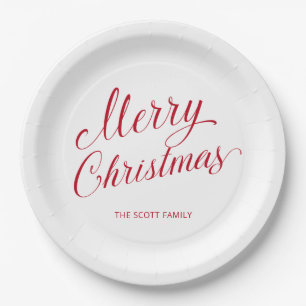 Assiettes En Carton Simple élégante Rouge Script moderne Noël