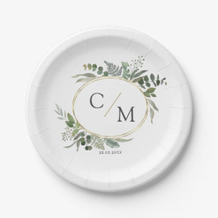Assiettes En Carton Simple et élégant monogramme eucalyptus