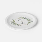 Assiettes En Carton Simple et élégant monogramme eucalyptus (Angle)