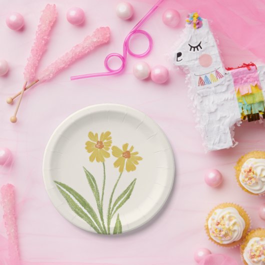 Assiettes En Carton Simple Fleur sauvage jaune (Fête)