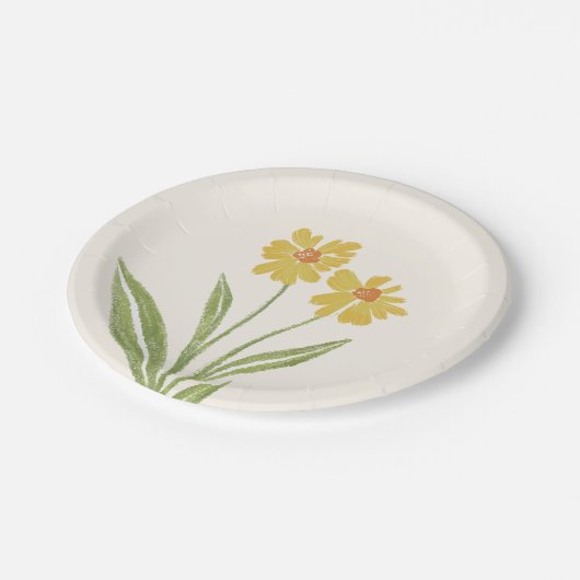Assiettes En Carton Simple Fleur sauvage jaune (Angle)