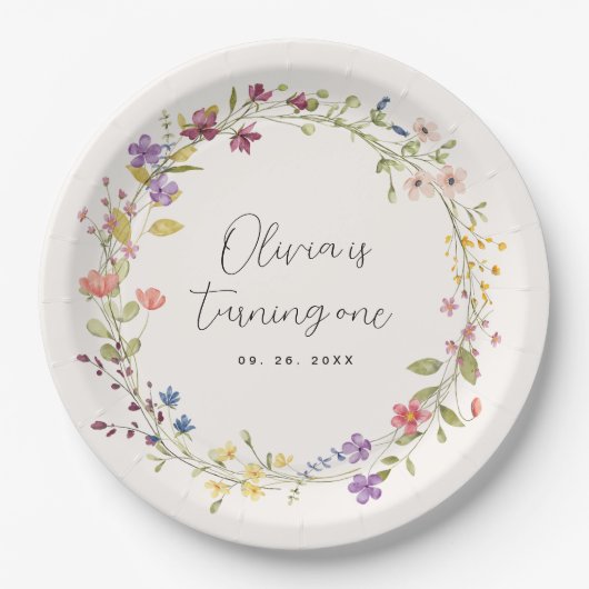 Assiettes En Carton Simple Fleur sauvage Wreath 1ère fête d'anniversai (Devant)