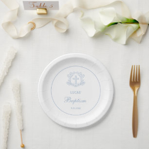 Assiettes En Carton Simple Floral Croix Bleue Baptême