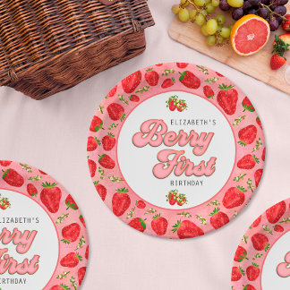 Assiettes En Carton Simple Floral Red Strawberry Motif Berry First