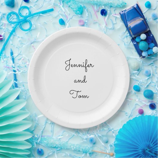 Assiettes En Carton simple gâteau mariage blanc minimal (Fête)