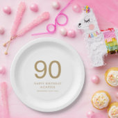 Assiettes En Carton Simple Gold Text 90e Nom Anniversaire (Fête)