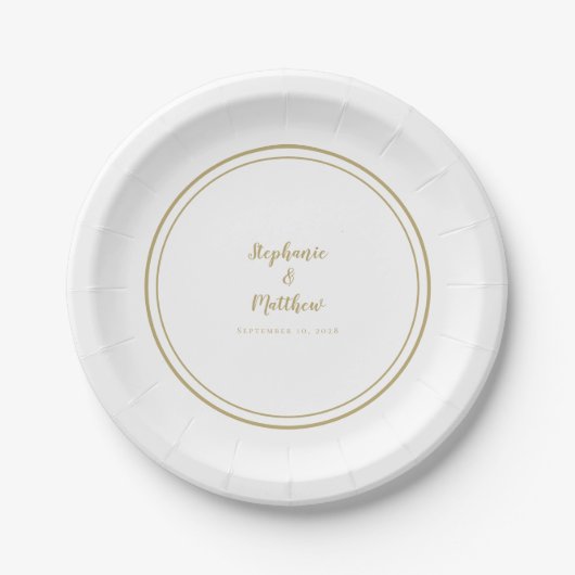 Assiettes En Carton Simple Gold & White Modern Bride & Groom Mariage (Devant)
