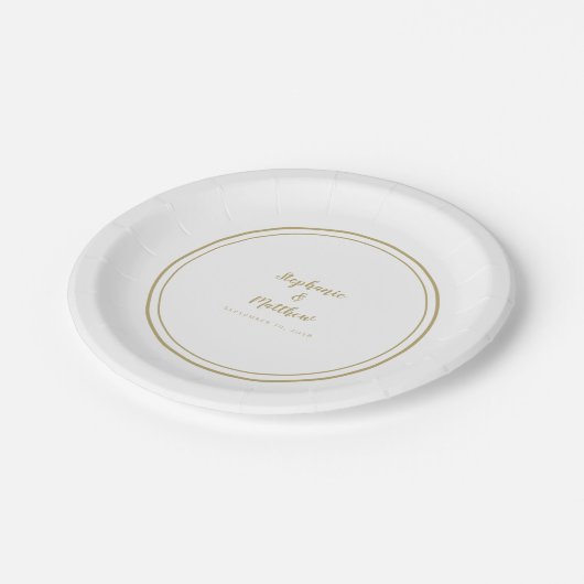 Assiettes En Carton Simple Gold & White Modern Bride & Groom Mariage (Angle)