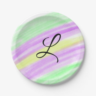 Assiettes En Carton Simple green purple watercolor add your monogram