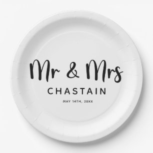 Assiettes En Carton Simple, M. & Mme   Monogramme Mariage