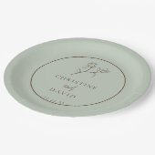 Assiettes En Carton Simple mariage bohème floral vert sauge (Angle)