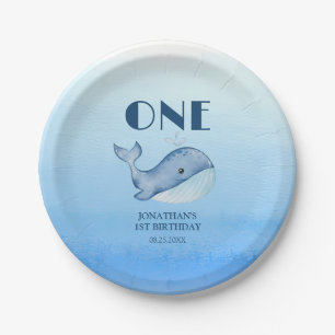 Assiettes En Carton Simple mignonne Baleine Bleue Mer 1er anniversaire