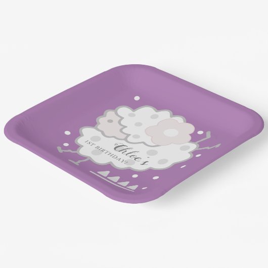 Assiettes En Carton Simple mignonne Jumb Lavender 1er anniversaire (Angulaire)