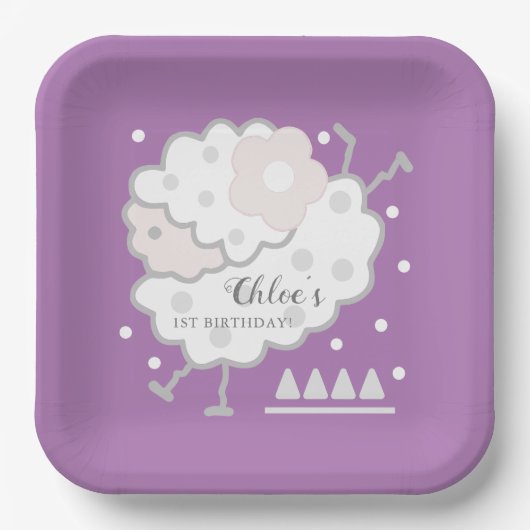Assiettes En Carton Simple mignonne Jumb Lavender 1er anniversaire (Recto)