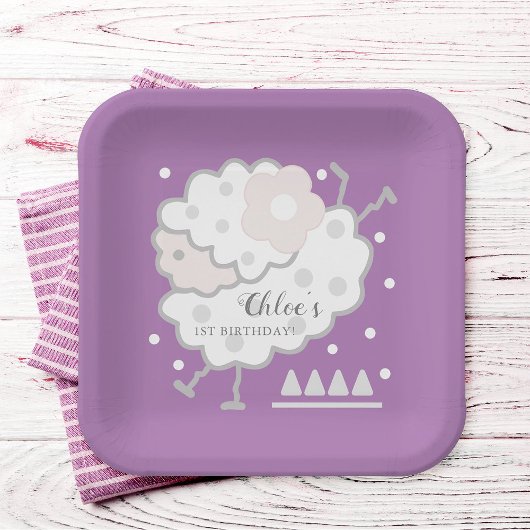 Assiettes En Carton Simple mignonne Jumb Lavender 1er anniversaire