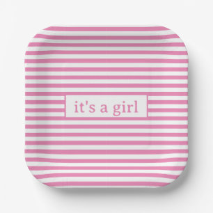 Assiettes En Carton Simple mini mignonne en bandes rose et blanche